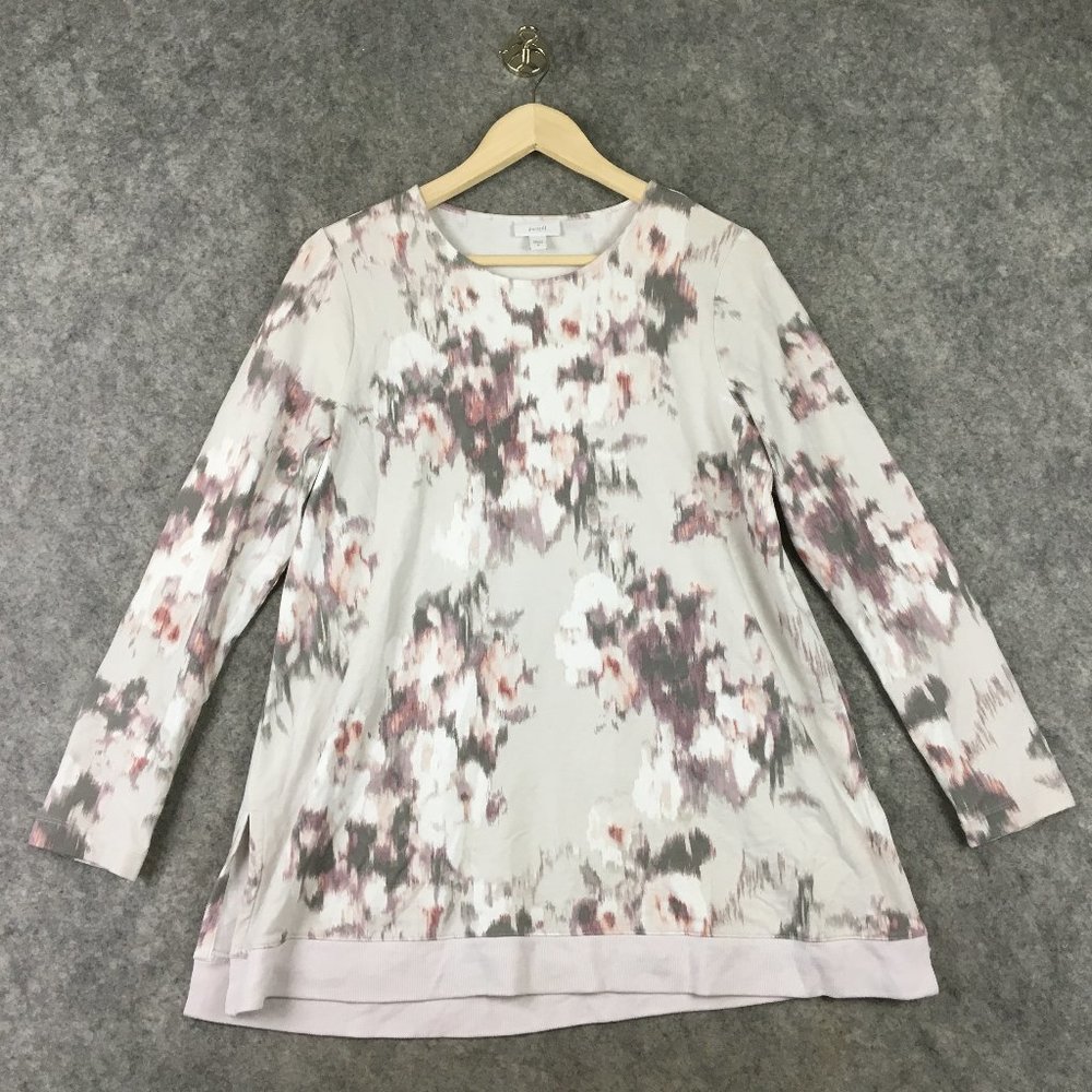Pure Jill J Jill Top M Long Sleeve Ikat Floral Print Pima Cotton Career Casual